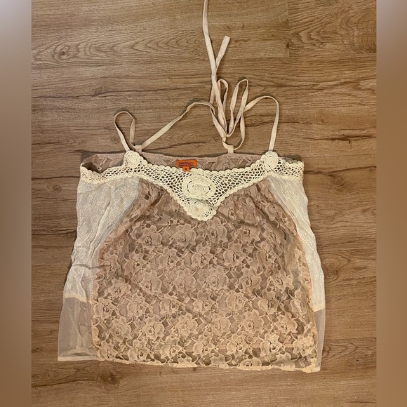 Chan Luu Lace Embellished Tan and Cream Camisole